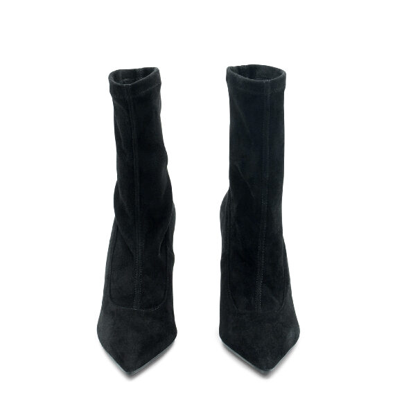 "D" Black Soft Stretch Suede Half Boots