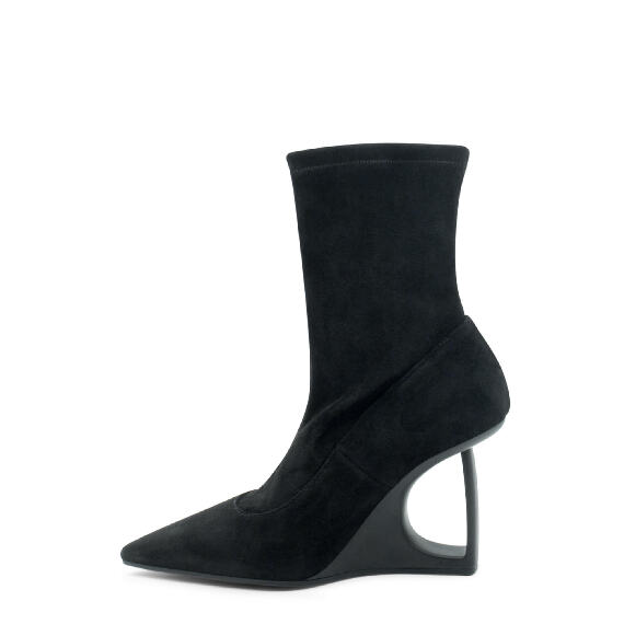 "D" Black Soft Stretch Suede Half Boots